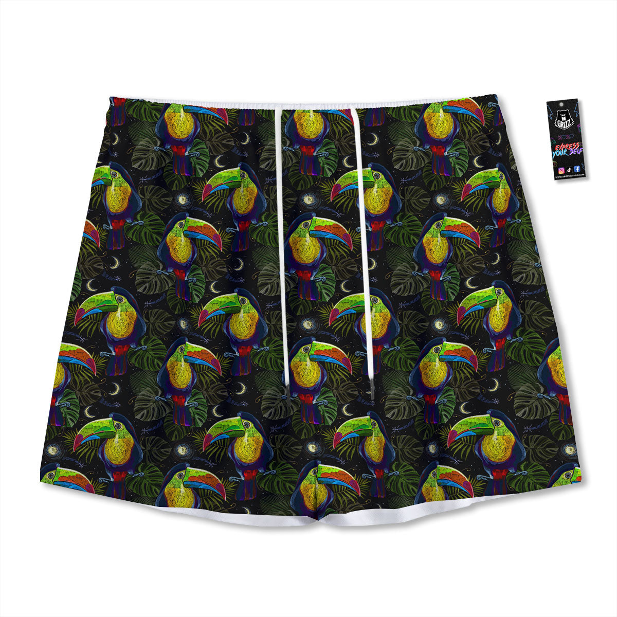 Toucan Keel Billed Tropical Print Pattern Mesh Shorts