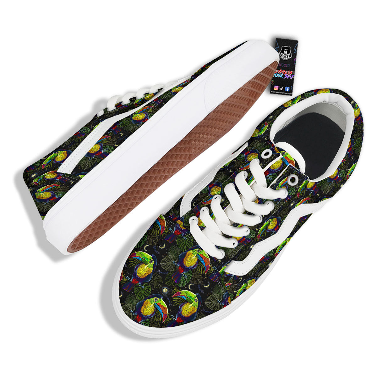 Toucan Keel Billed Tropical Print Pattern Skate Shoes-grizzshop