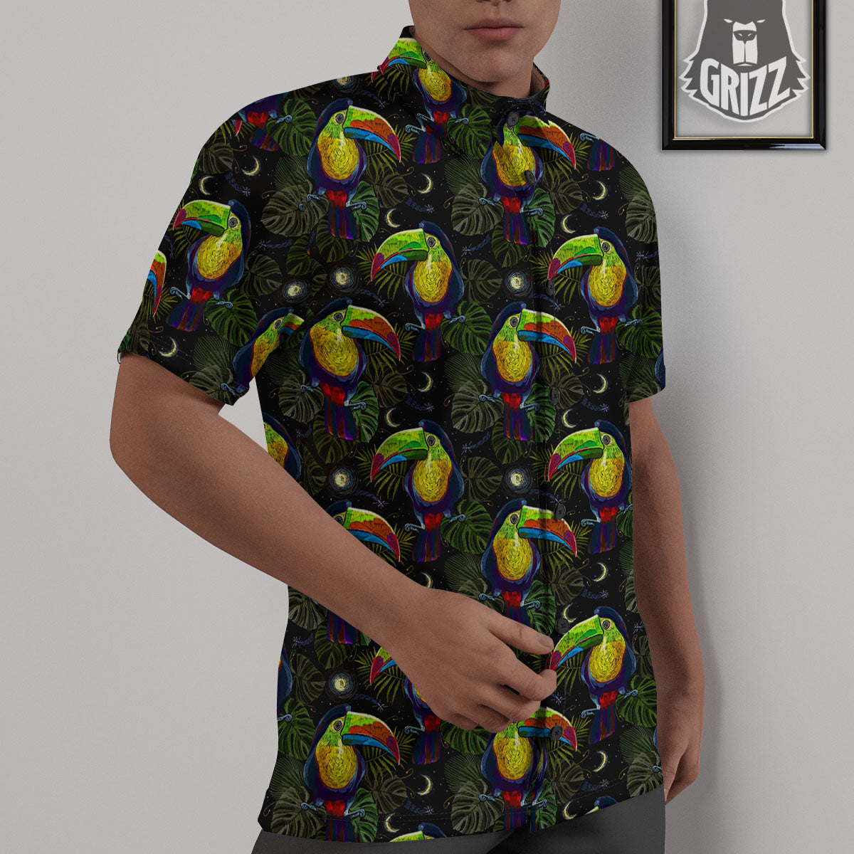 Toucan Keel Billed Tropical Print Pattern Untucked Shirts-grizzshop