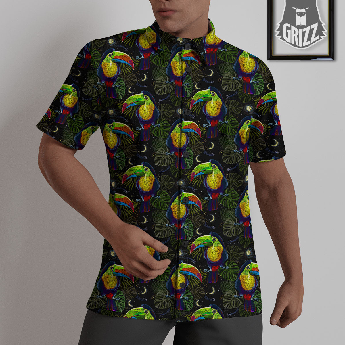 Toucan Keel Billed Tropical Print Pattern Untucked Shirts-grizzshop