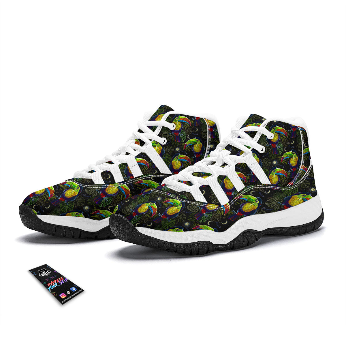 Toucan Keel Billed Tropical Print Pattern White Bball Shoes-grizzshop
