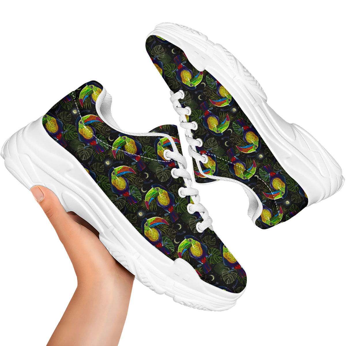 Toucan Keel Billed Tropical Print Pattern White Chunky Shoes-grizzshop
