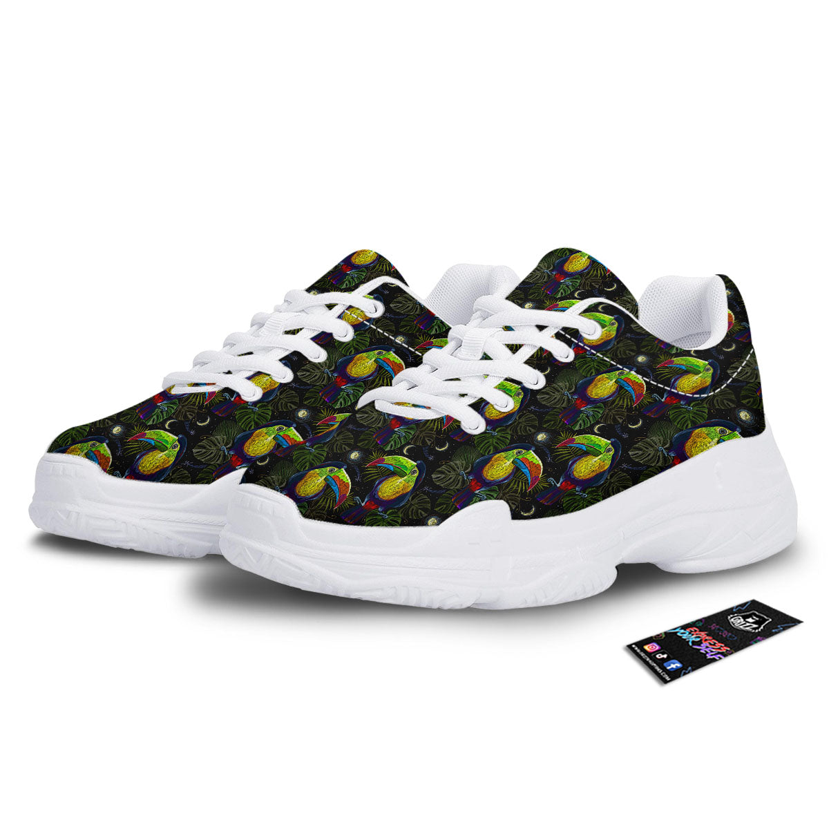 Toucan Keel Billed Tropical Print Pattern White Chunky Shoes-grizzshop