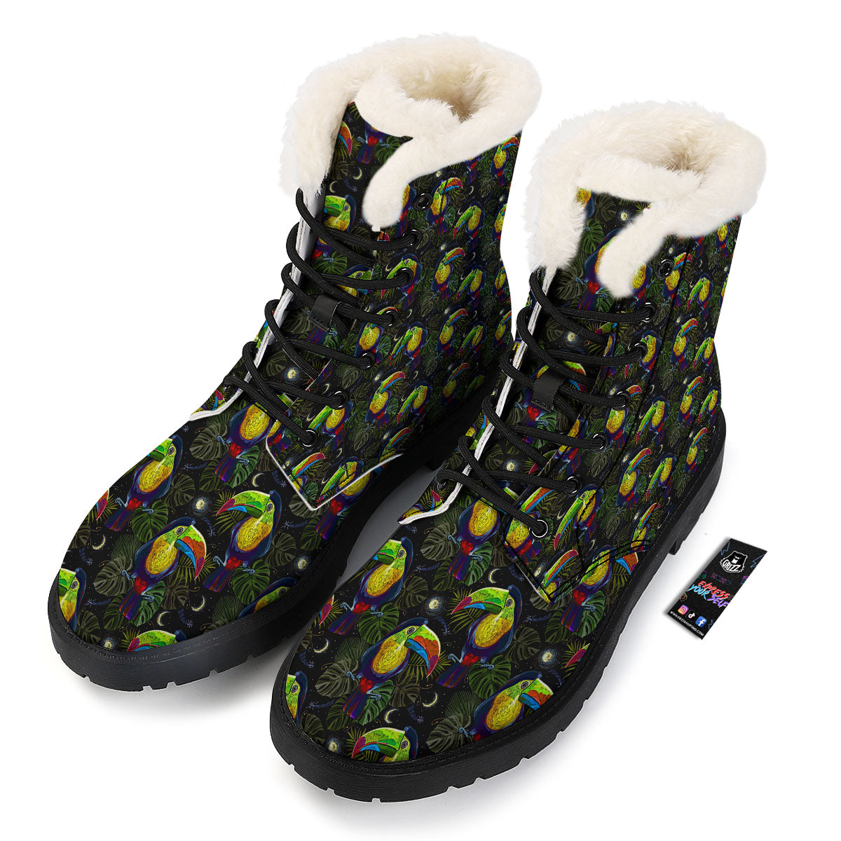 Toucan Keel Billed Tropical Print Pattern Winter Boots-grizzshop