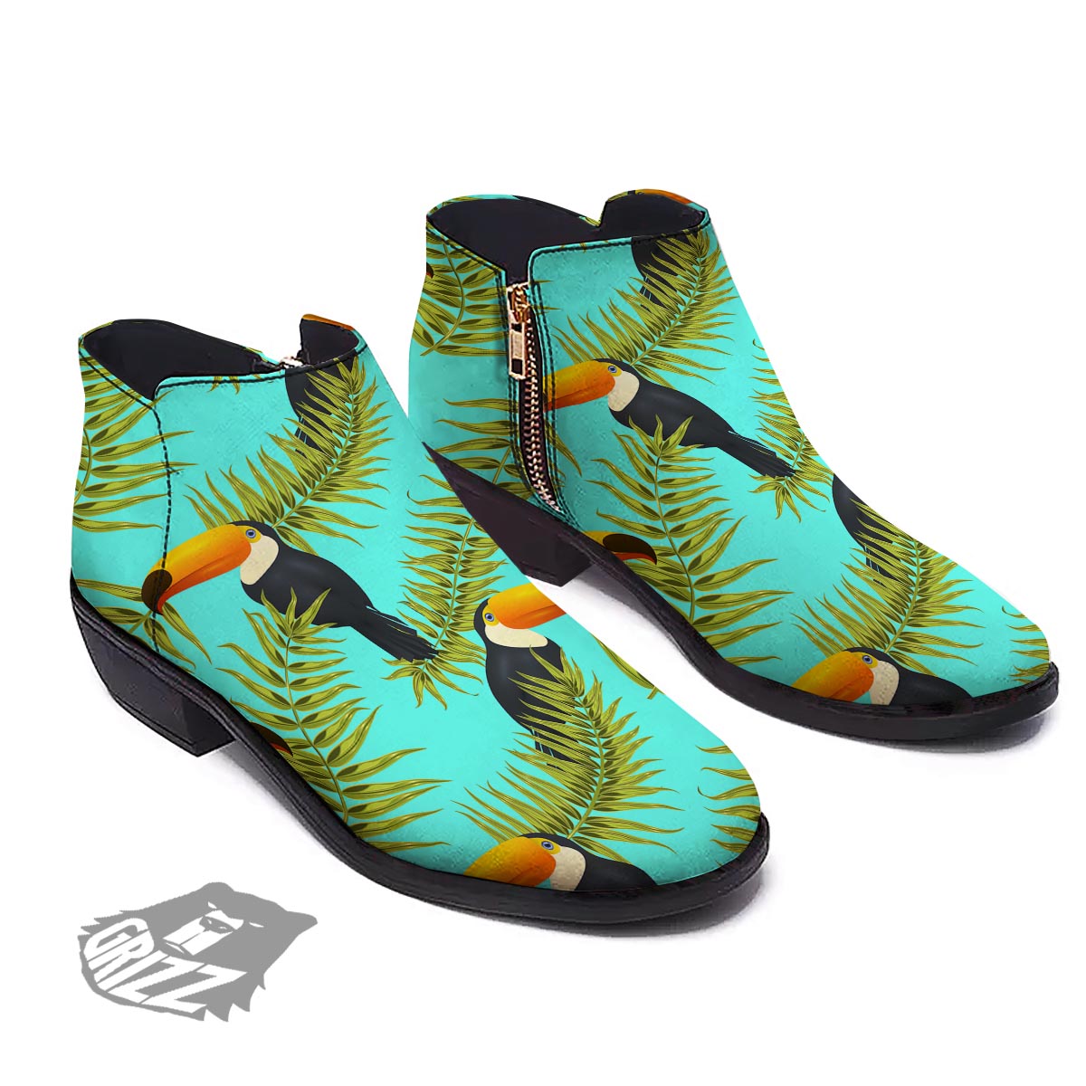 Toucan Toco Print Pattern Ankle Boots-grizzshop