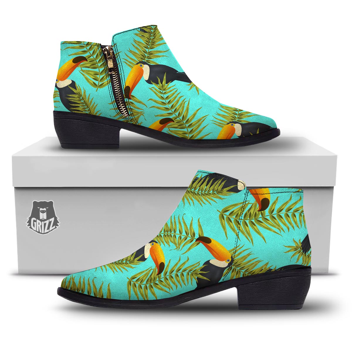 Toucan Toco Print Pattern Ankle Boots-grizzshop