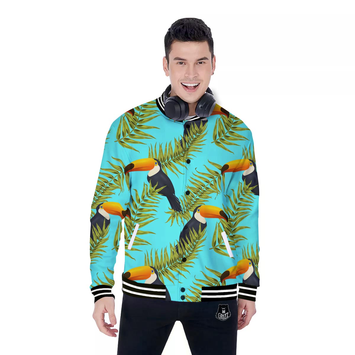 Toucan Toco Print Pattern Baseball Jacket-grizzshop