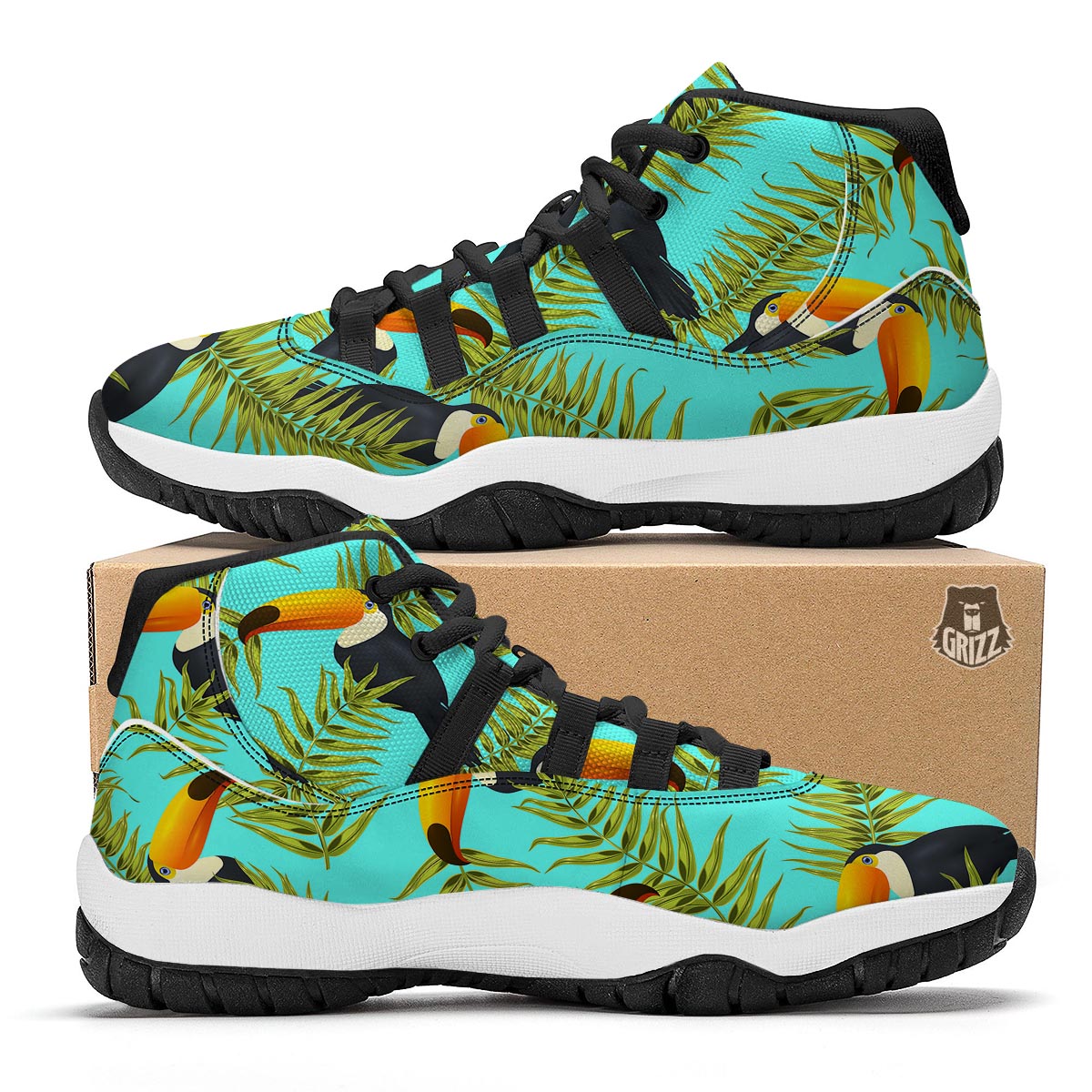 Toucan Toco Print Pattern Black Bball Shoes-grizzshop