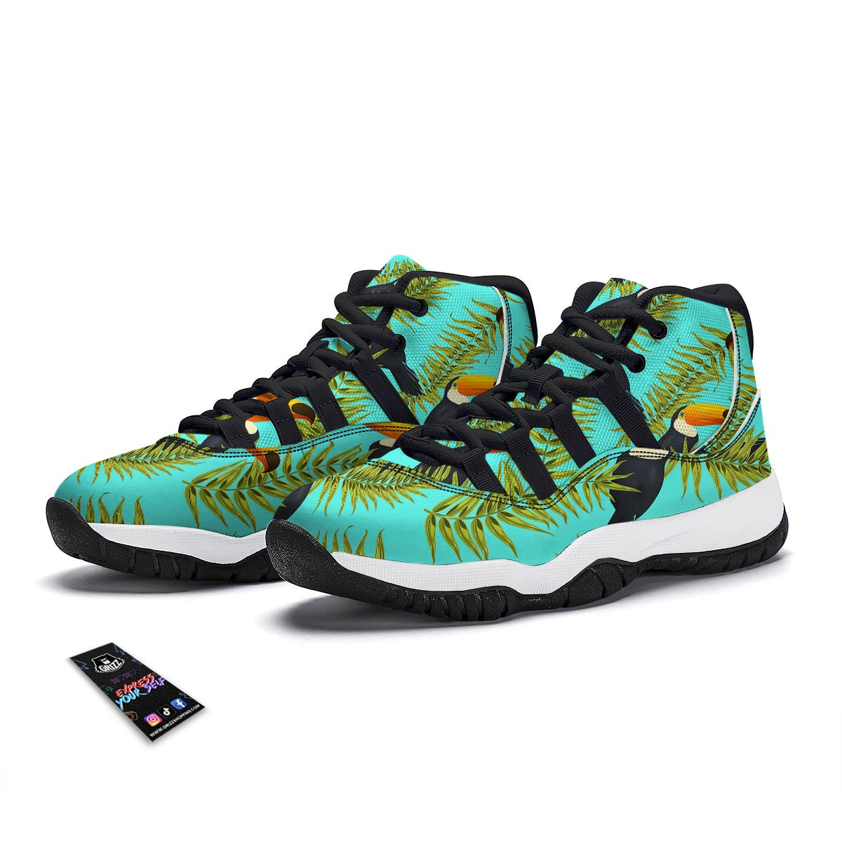 Toucan Toco Print Pattern Black Bball Shoes-grizzshop