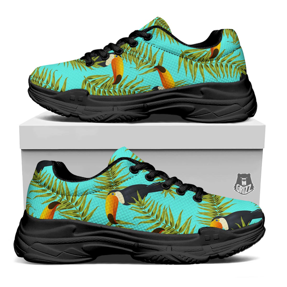 Toucan Toco Print Pattern Black Chunky Shoes-grizzshop