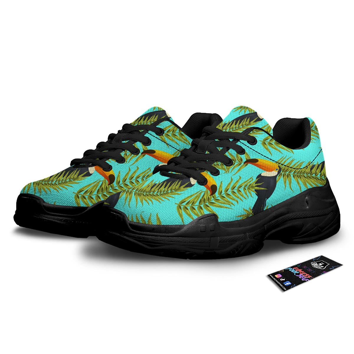 Toucan Toco Print Pattern Black Chunky Shoes-grizzshop