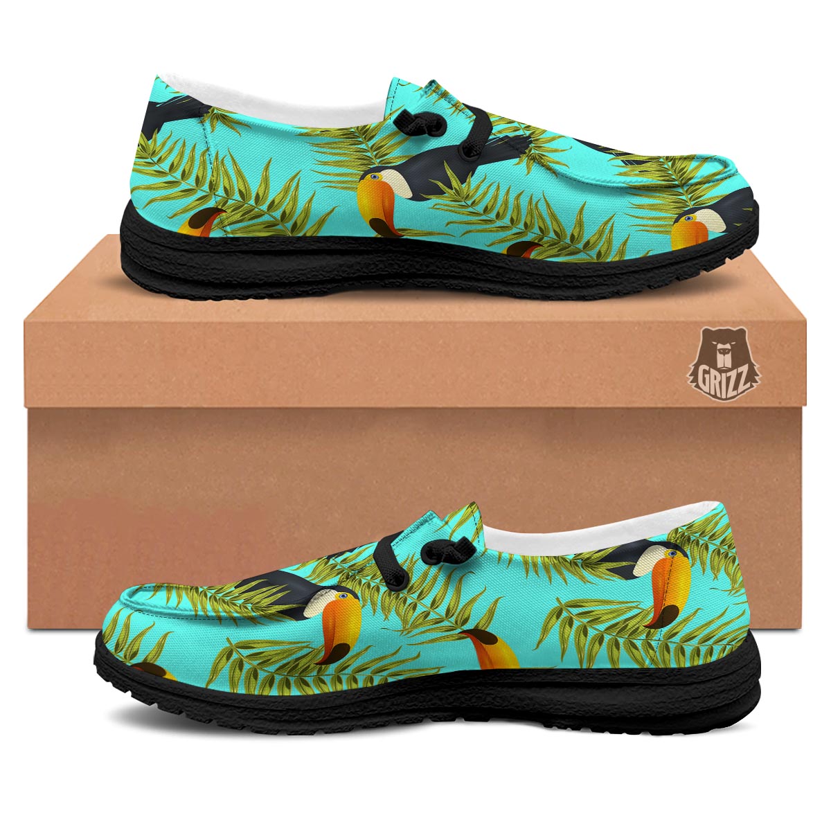 Toucan Toco Print Pattern Black Loafers-grizzshop