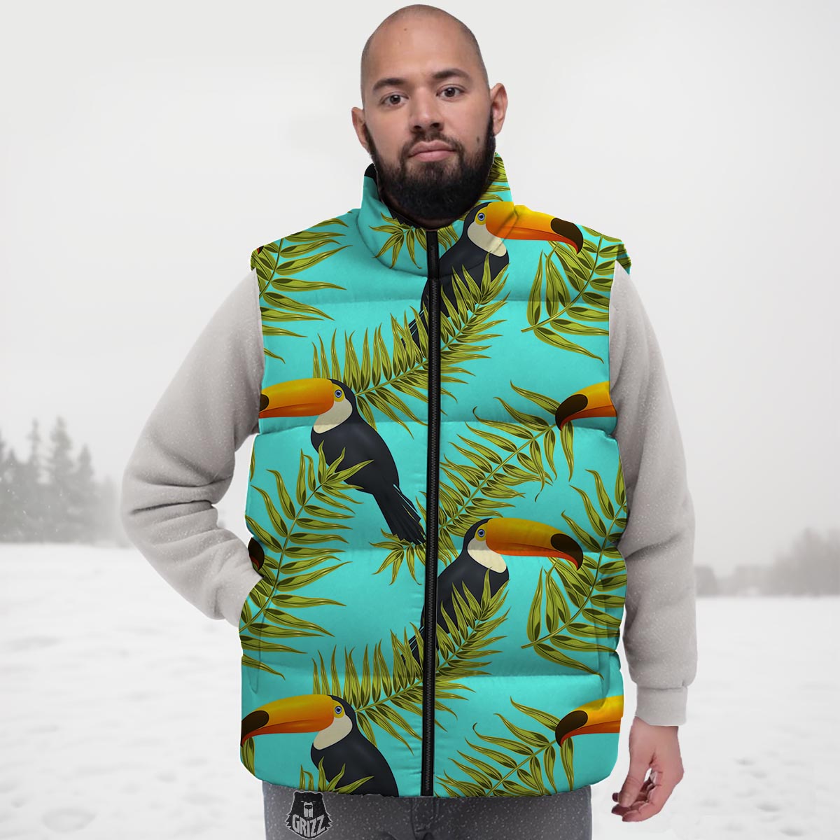 Toucan Toco Print Pattern Down Vest