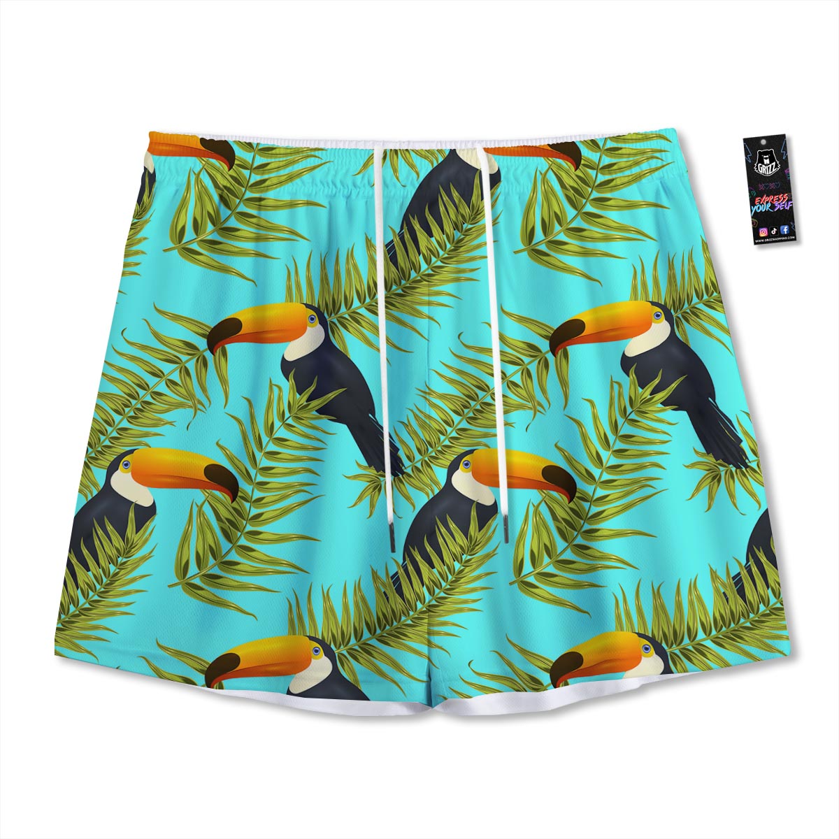 Toucan Toco Print Pattern Mesh Shorts