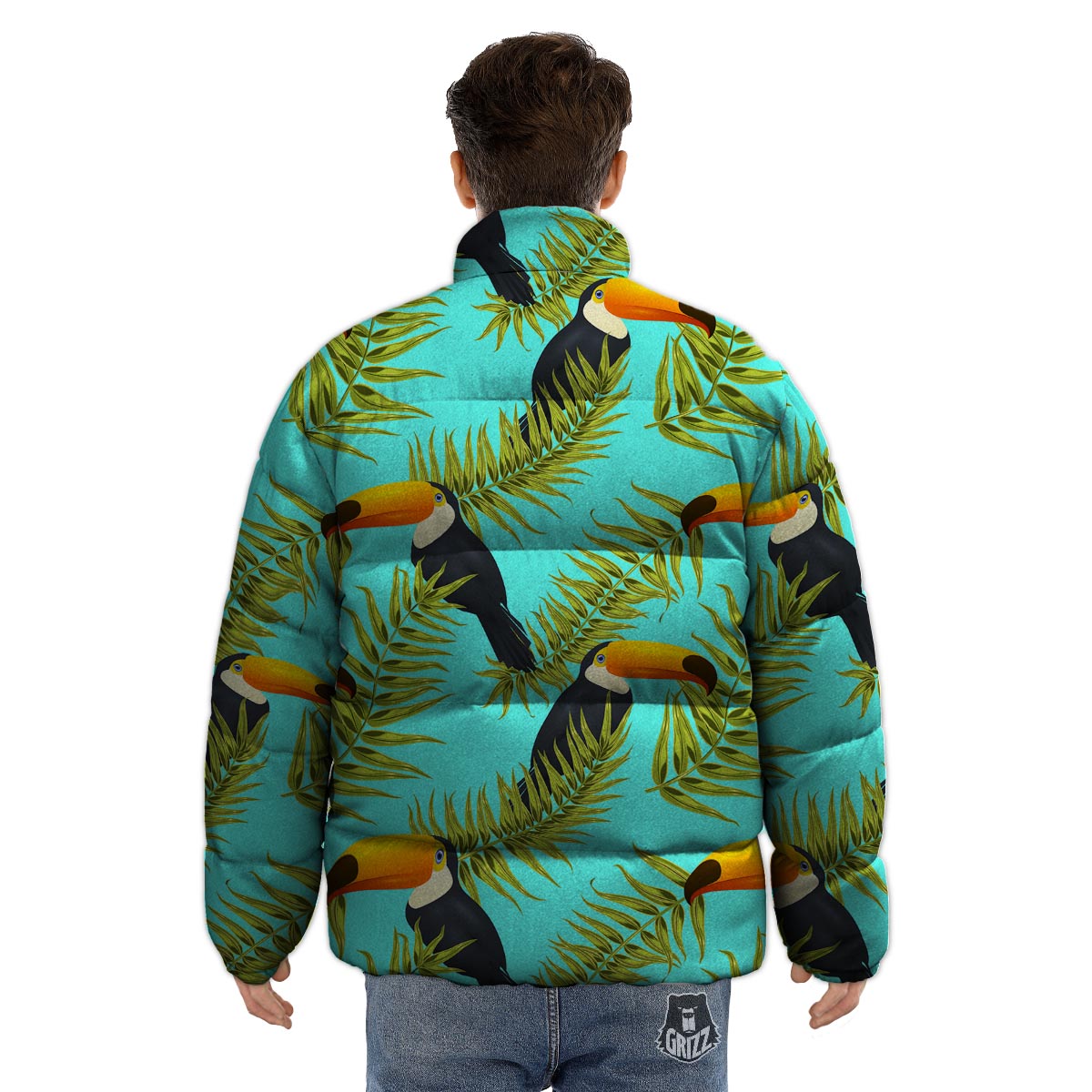 Toucan Toco Print Pattern Puffer Jacket-grizzshop