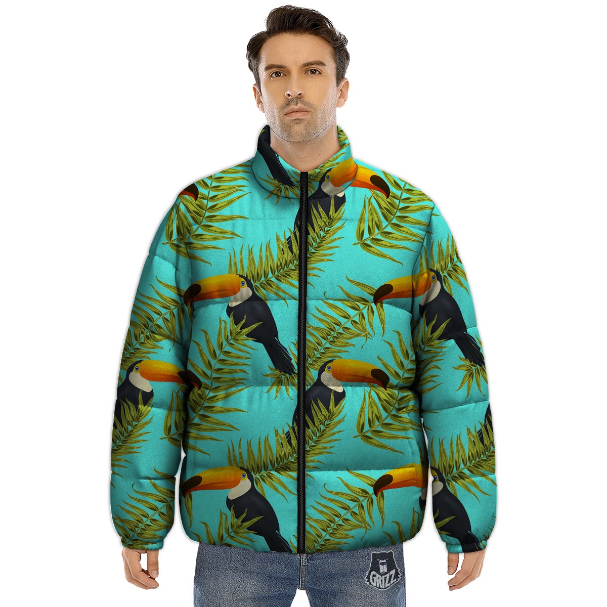 Toucan Toco Print Pattern Puffer Jacket-grizzshop