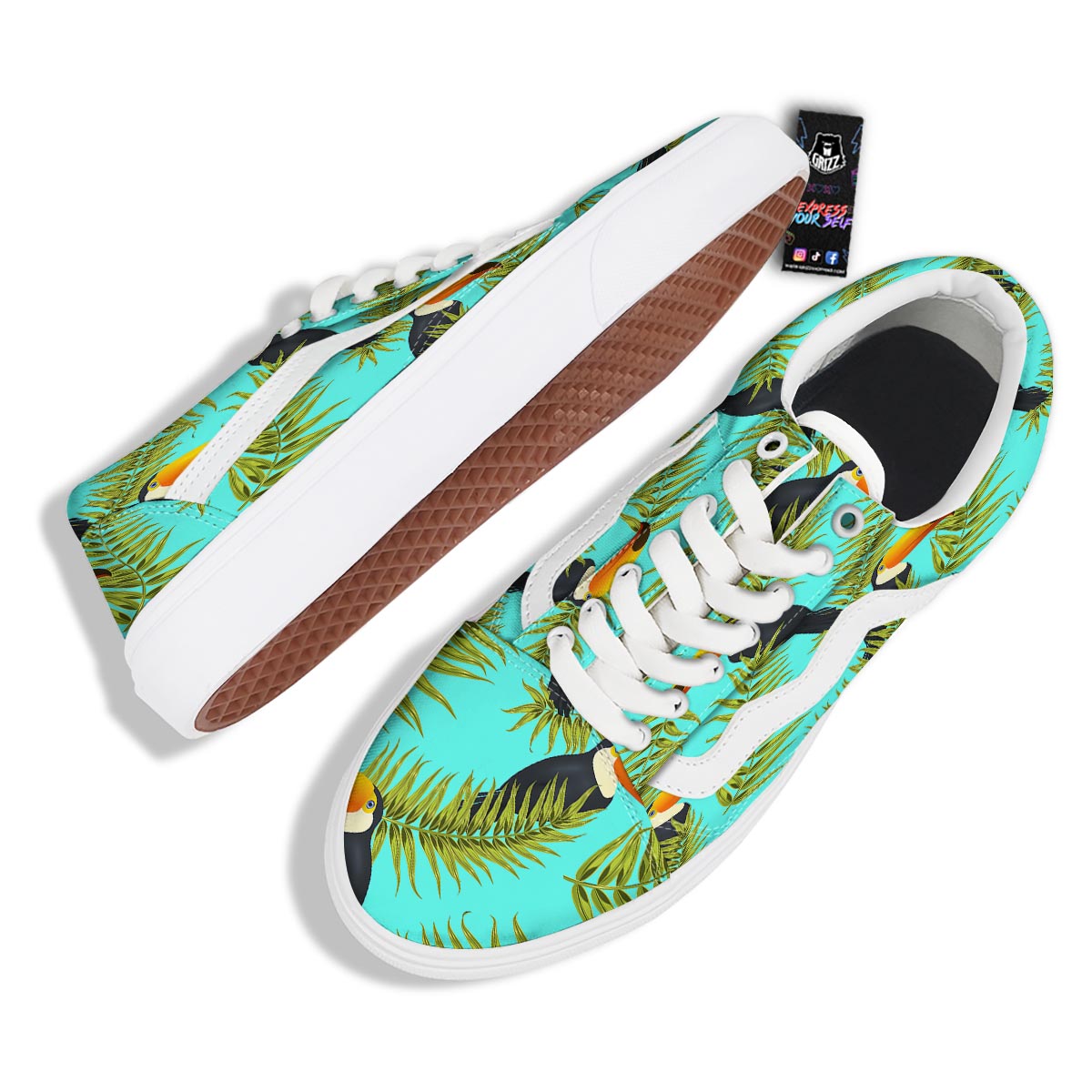 Toucan Toco Print Pattern Skate Shoes-grizzshop