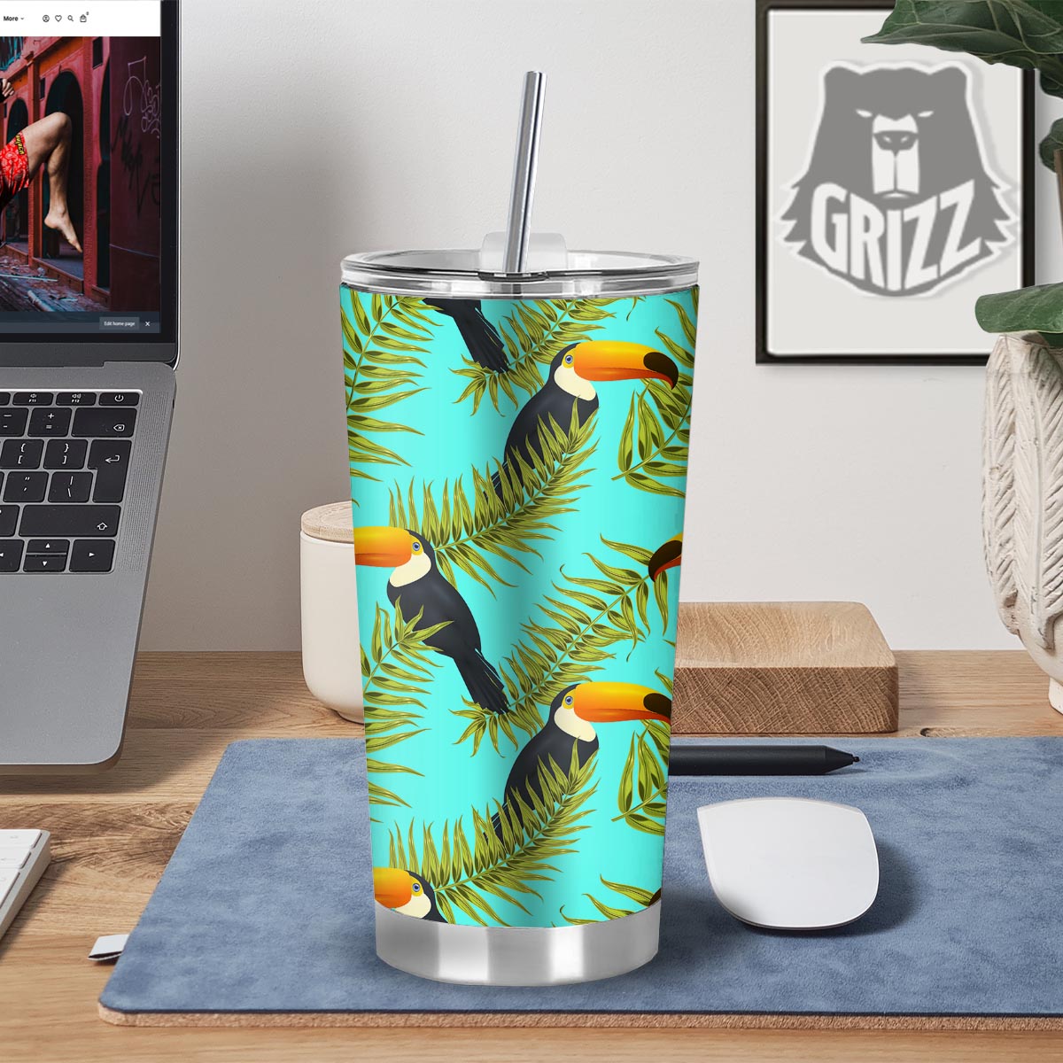 Toucan Toco Print Pattern Tumbler-grizzshop