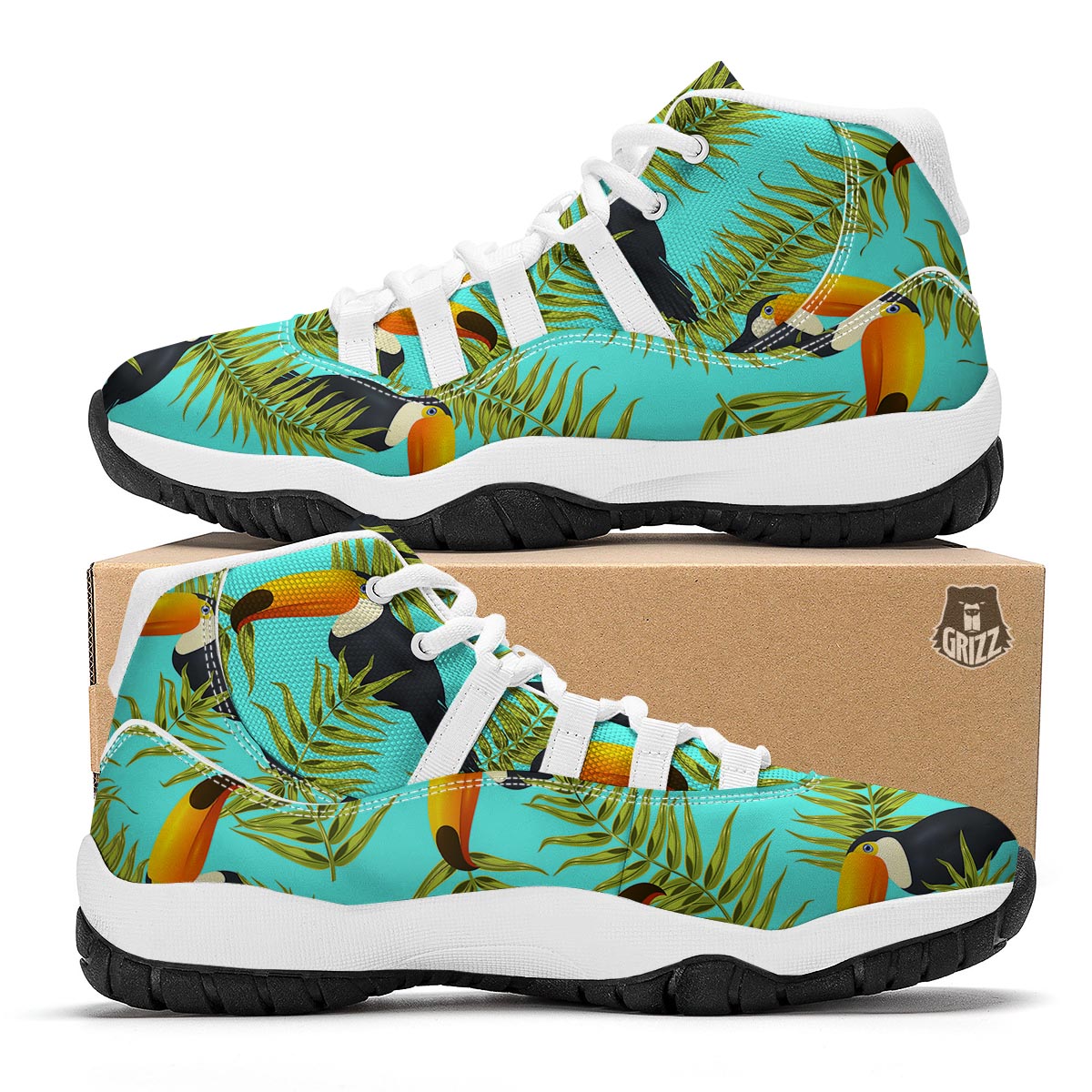 Toucan Toco Print Pattern White Bball Shoes-grizzshop