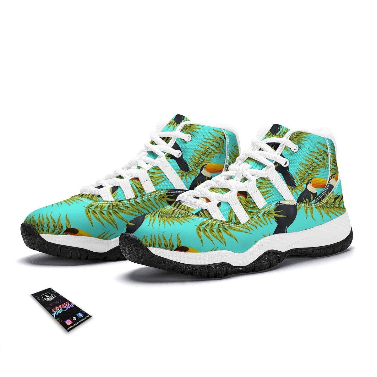 Toucan Toco Print Pattern White Bball Shoes-grizzshop
