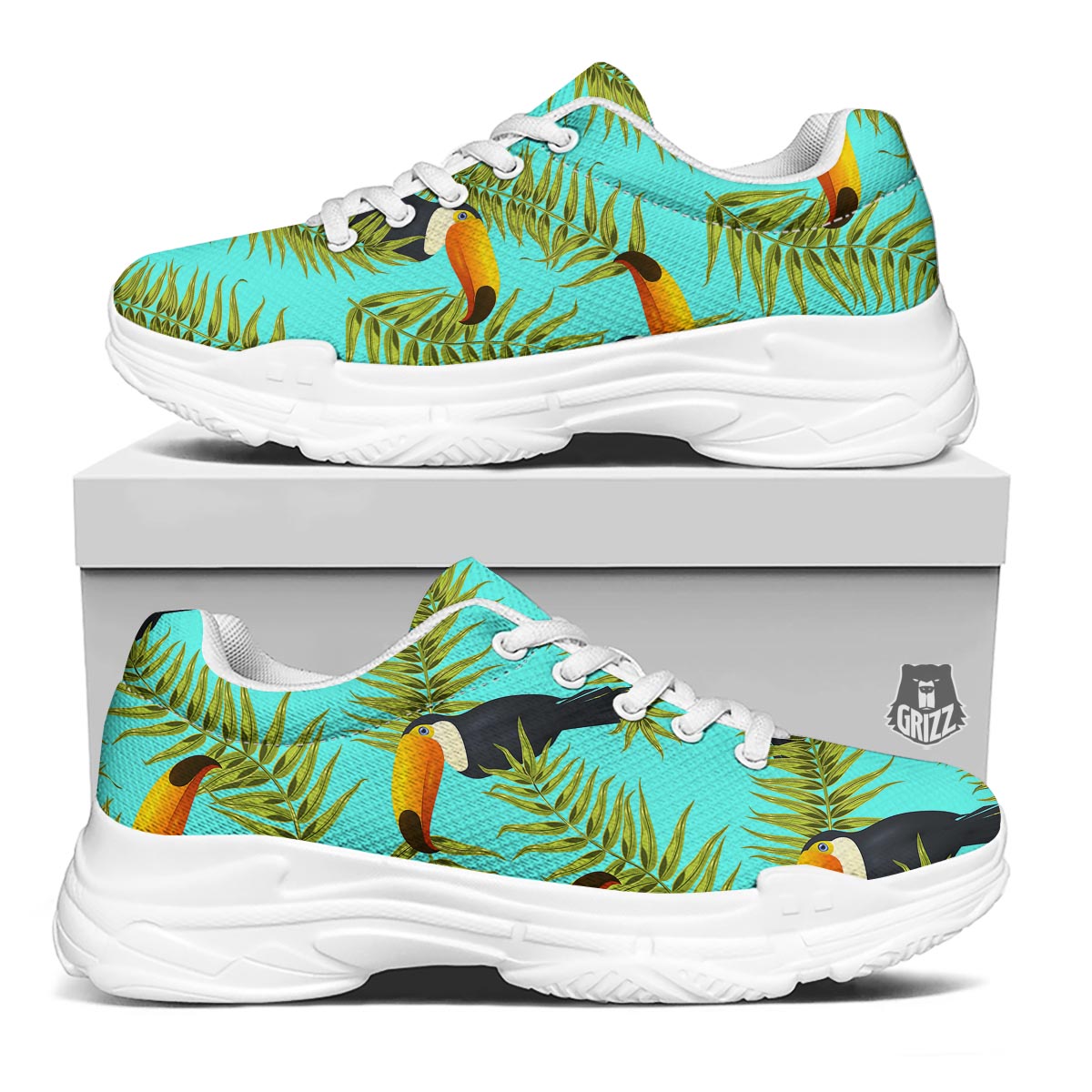 Toucan Toco Print Pattern White Chunky Shoes-grizzshop