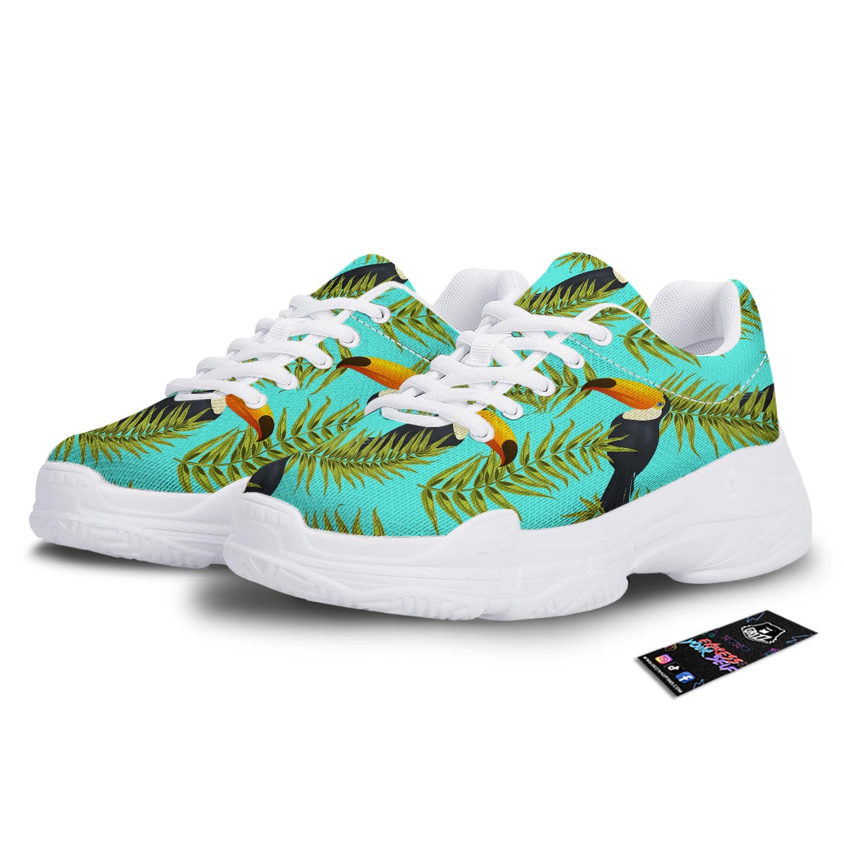Toucan Toco Print Pattern White Chunky Shoes-grizzshop