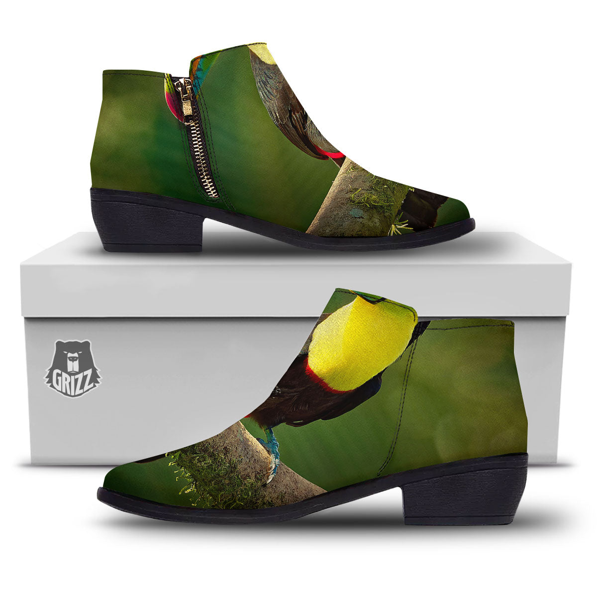 Toucan Tropical Toco Print Ankle Boots-grizzshop