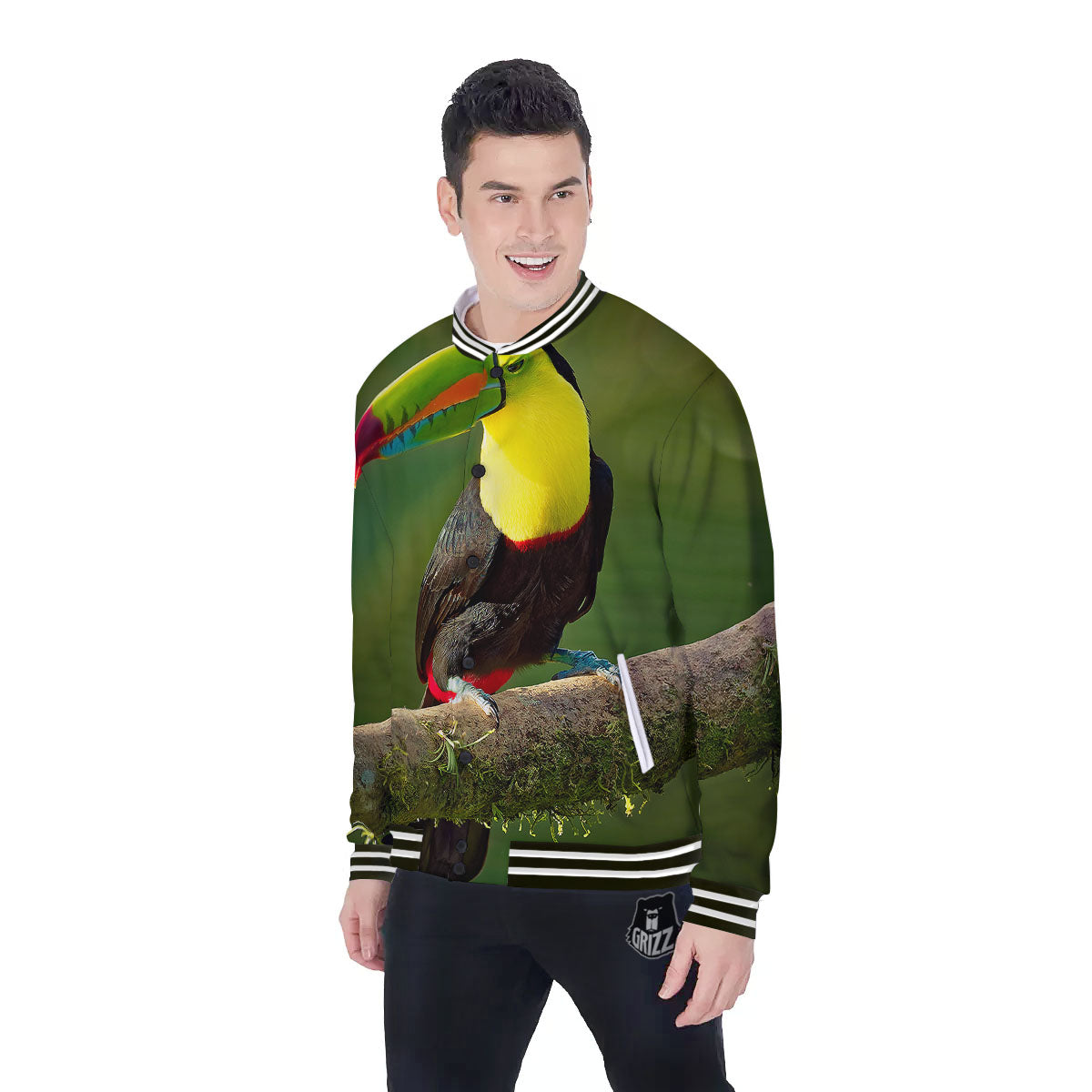 Toucan Tropical Toco Print Baseball Jacket-grizzshop
