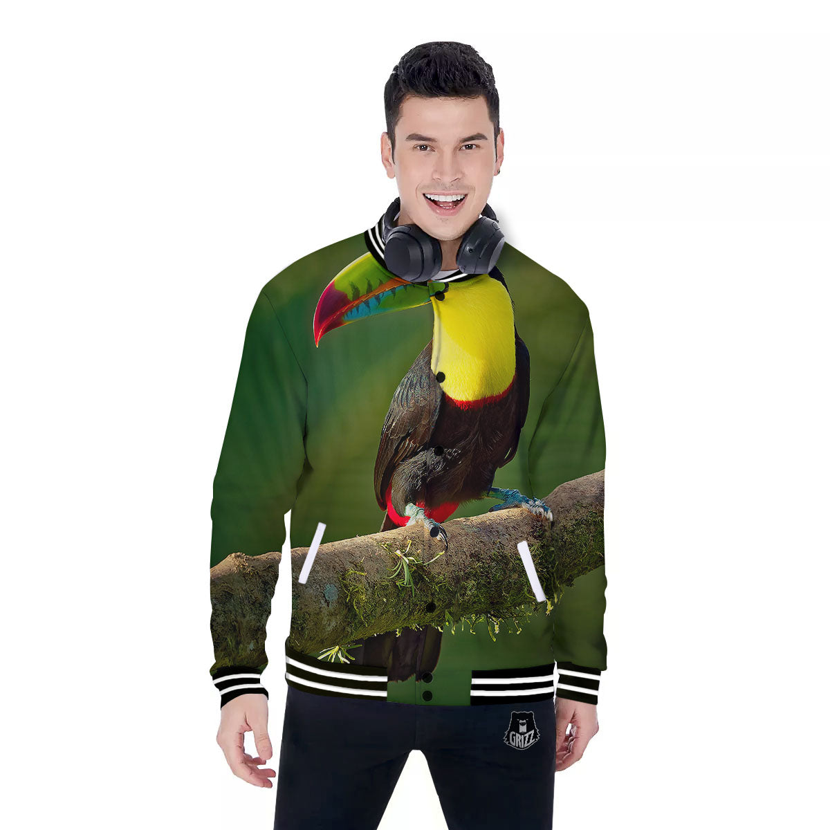 Toucan Tropical Toco Print Baseball Jacket-grizzshop