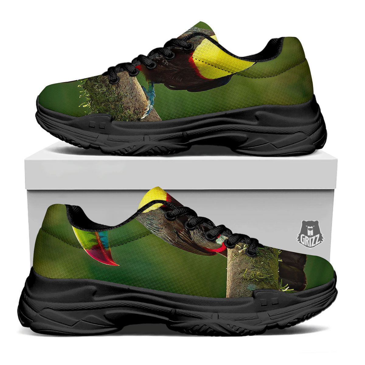 Toucan Tropical Toco Print Black Chunky Shoes-grizzshop