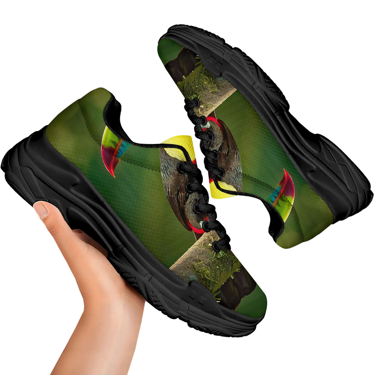 Toucan Tropical Toco Print Black Chunky Shoes-grizzshop