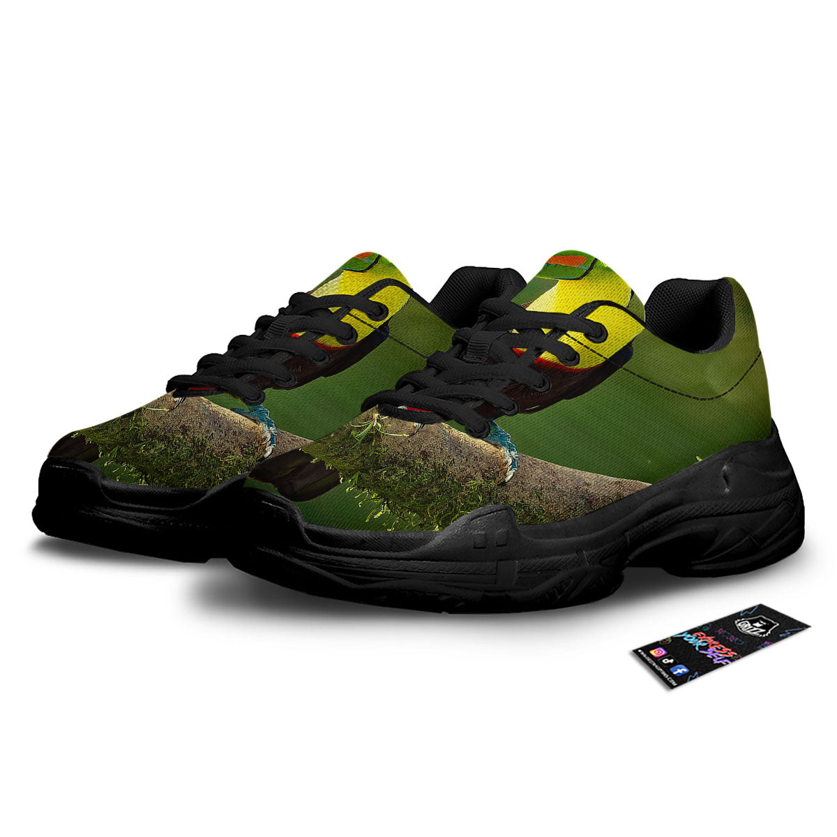 Toucan Tropical Toco Print Black Chunky Shoes-grizzshop