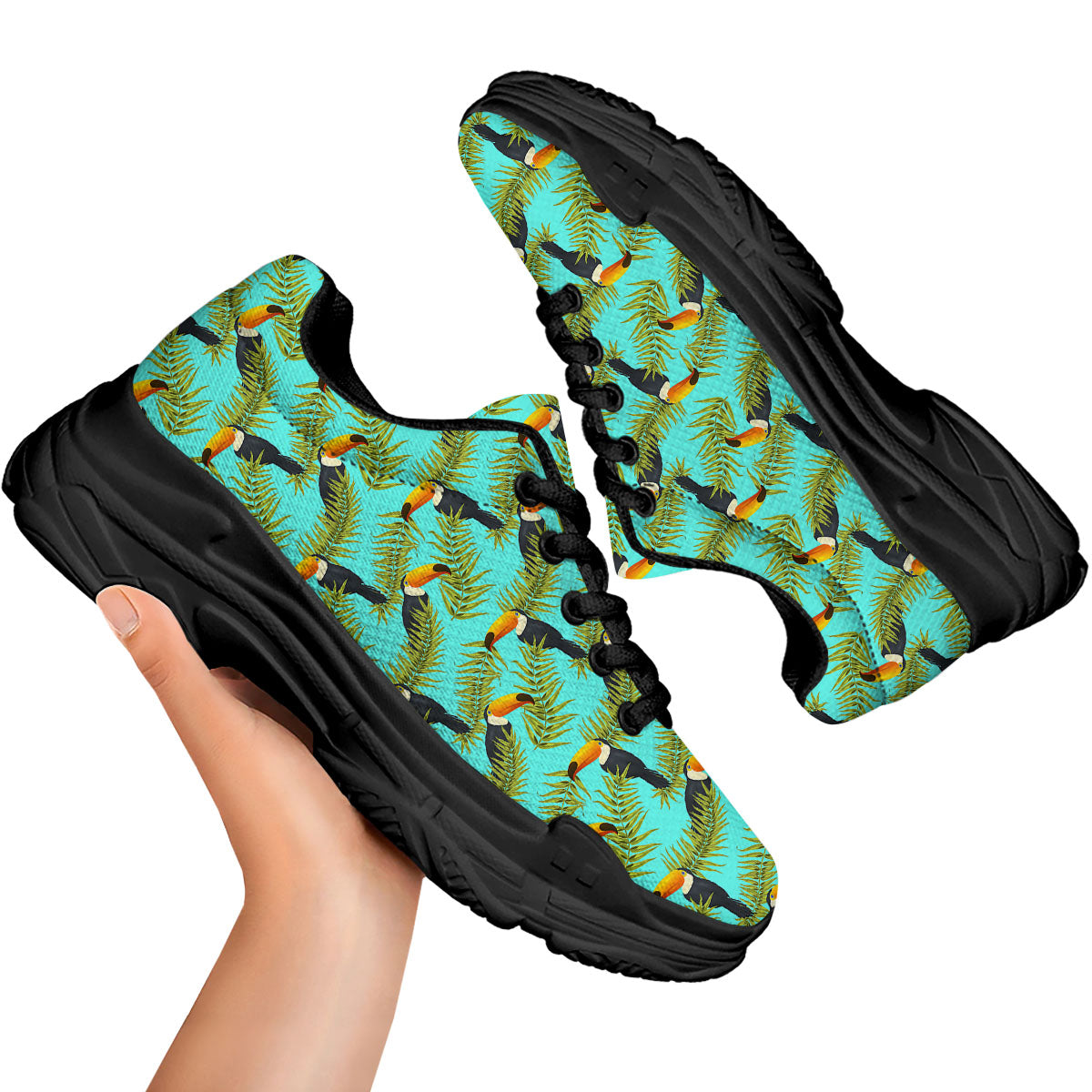 Toucan Tropical Toco Print Pattern Black Chunky Shoes-grizzshop