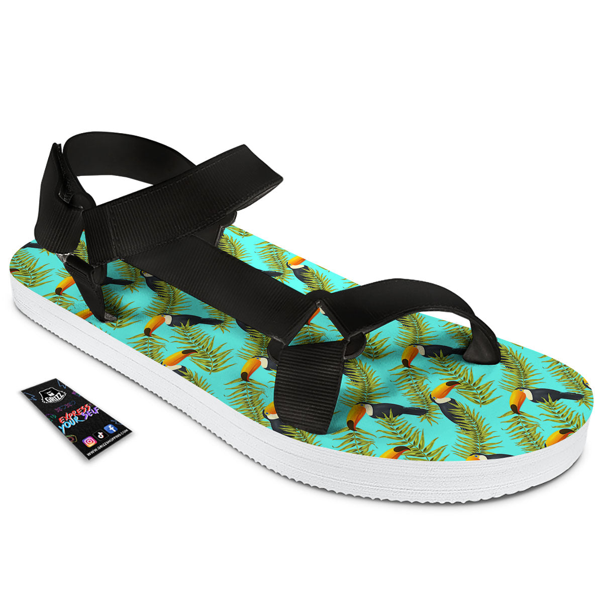 Toucan Tropical Toco Print Pattern Black Open Toe Sandals-grizzshop