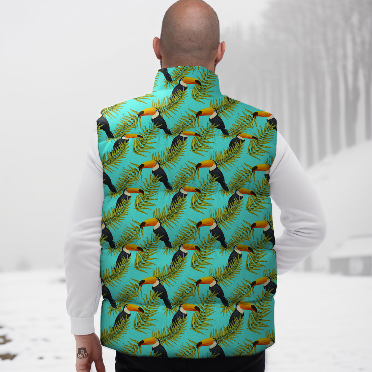 Toucan Tropical Toco Print Pattern Down Vest