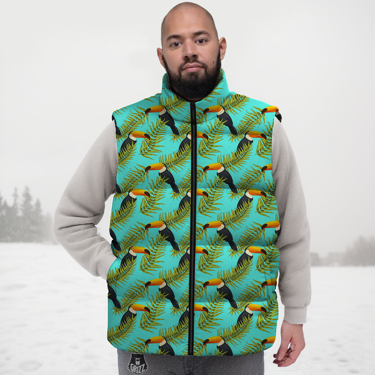Toucan Tropical Toco Print Pattern Down Vest