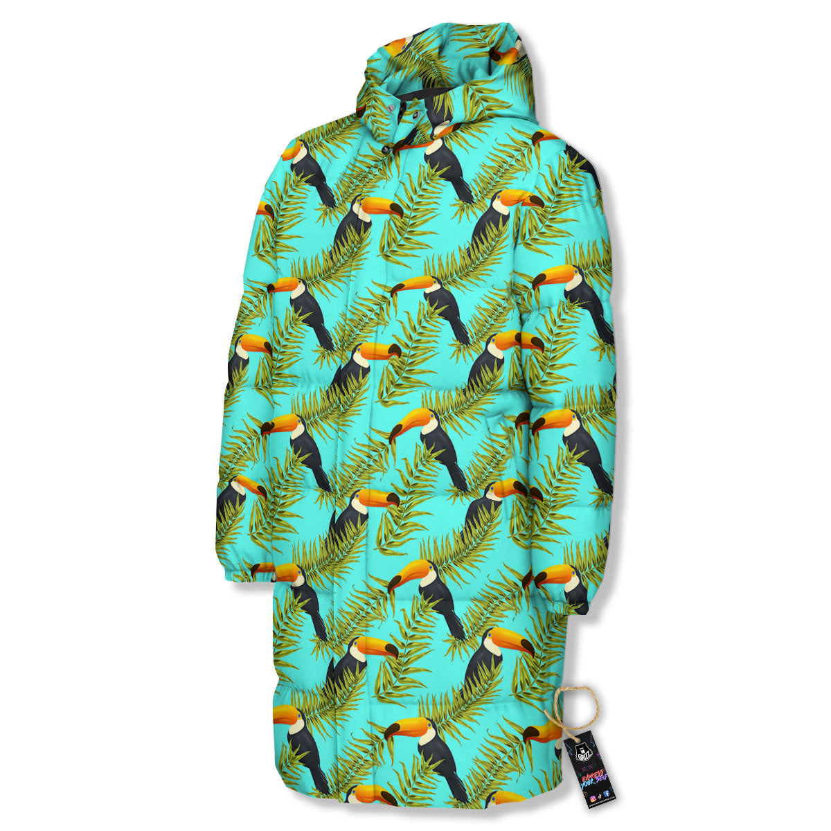 Toucan Tropical Toco Print Pattern Long Down Jacket-grizzshop