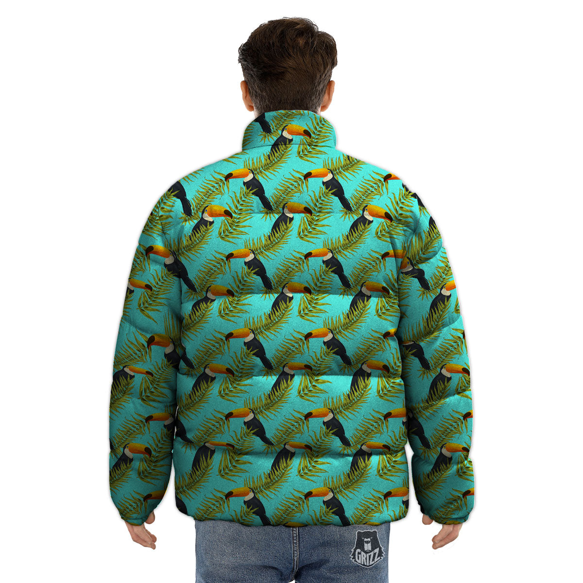 Toucan Tropical Toco Print Pattern Puffer Jacket-grizzshop