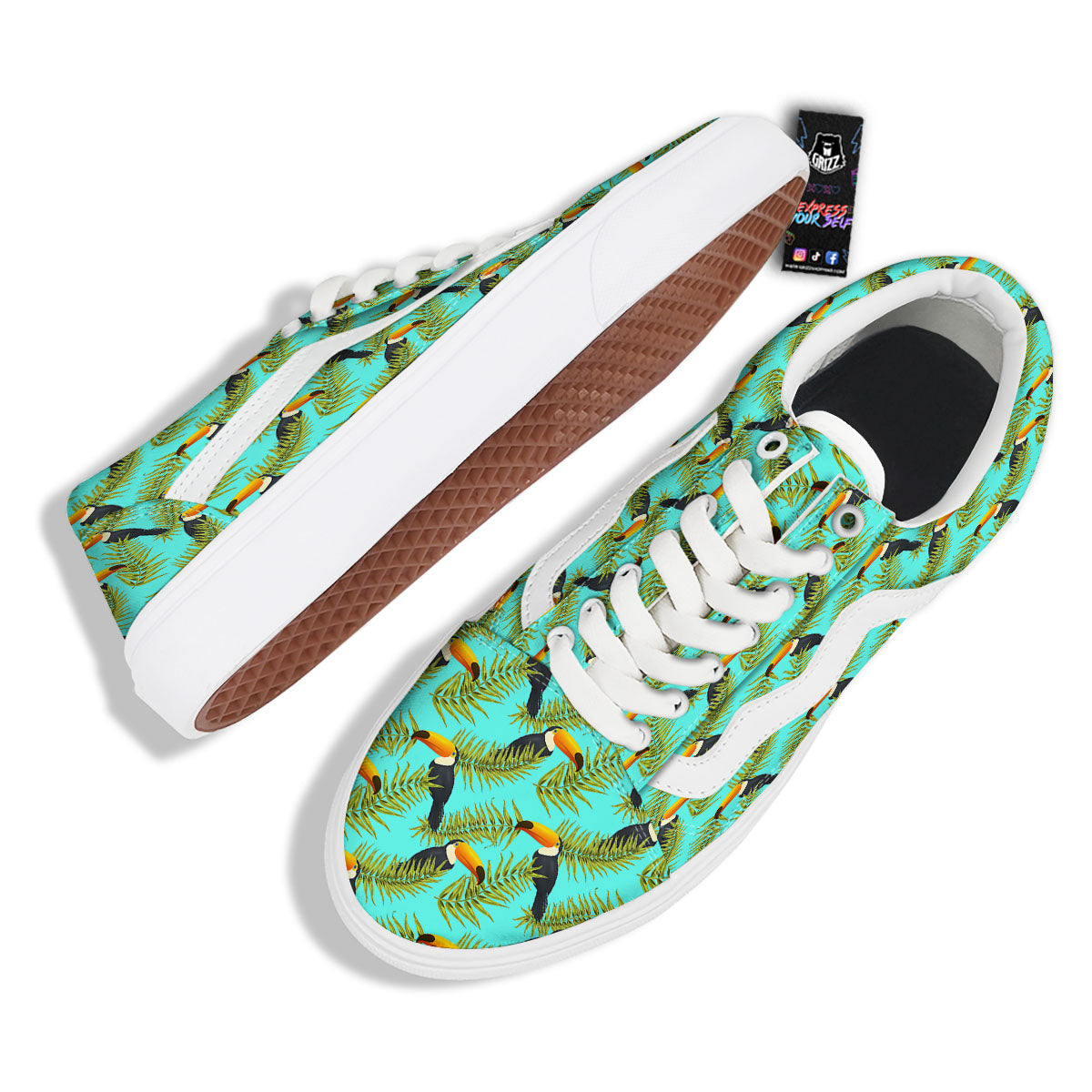 Toucan Tropical Toco Print Pattern Skate Shoes-grizzshop