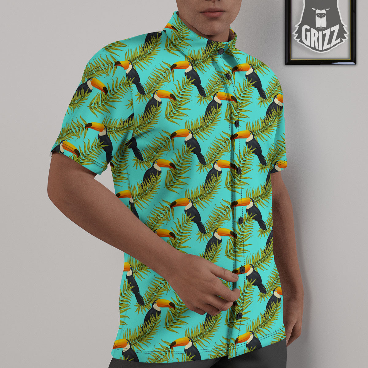Toucan Tropical Toco Print Pattern Untucked Shirts-grizzshop