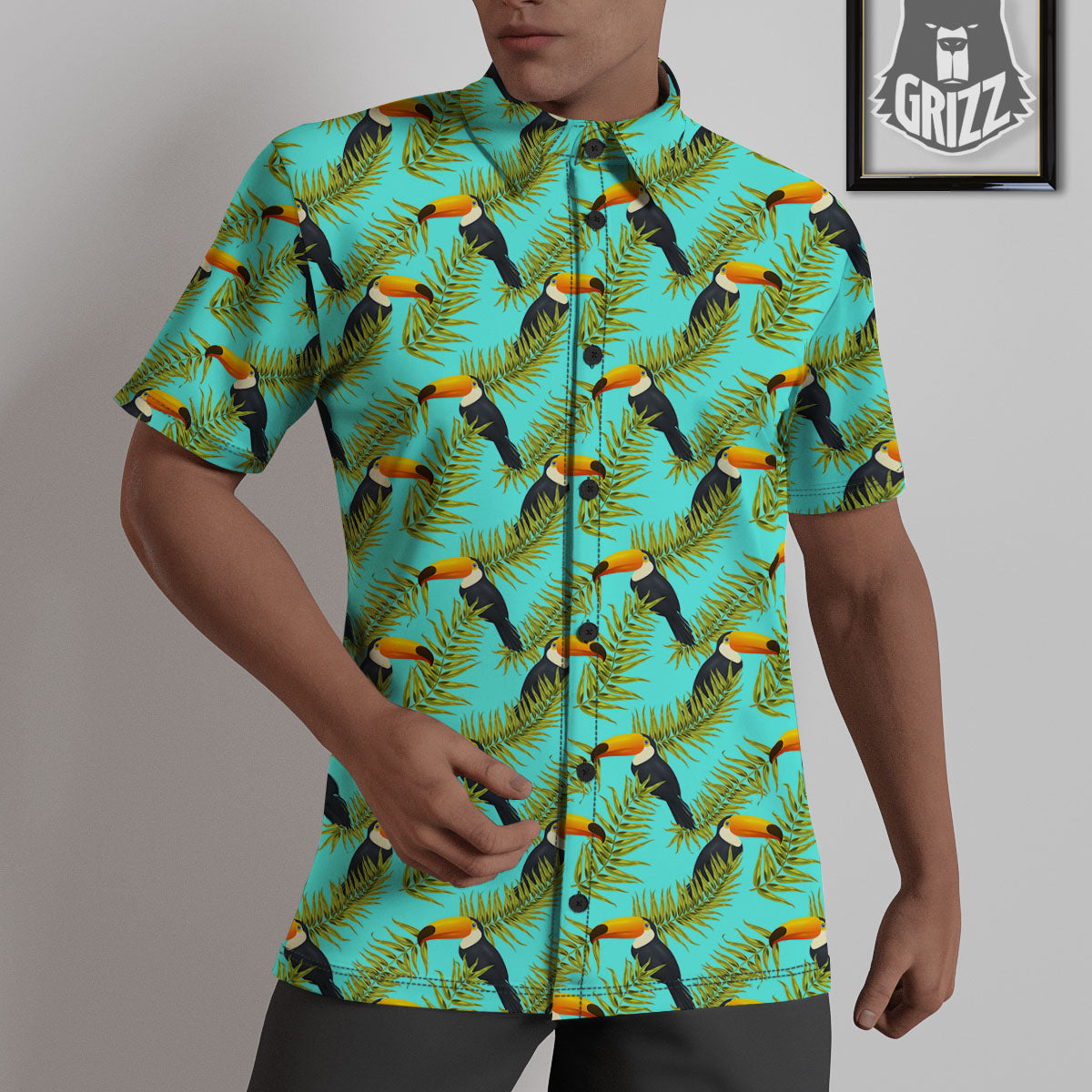 Toucan Tropical Toco Print Pattern Untucked Shirts-grizzshop