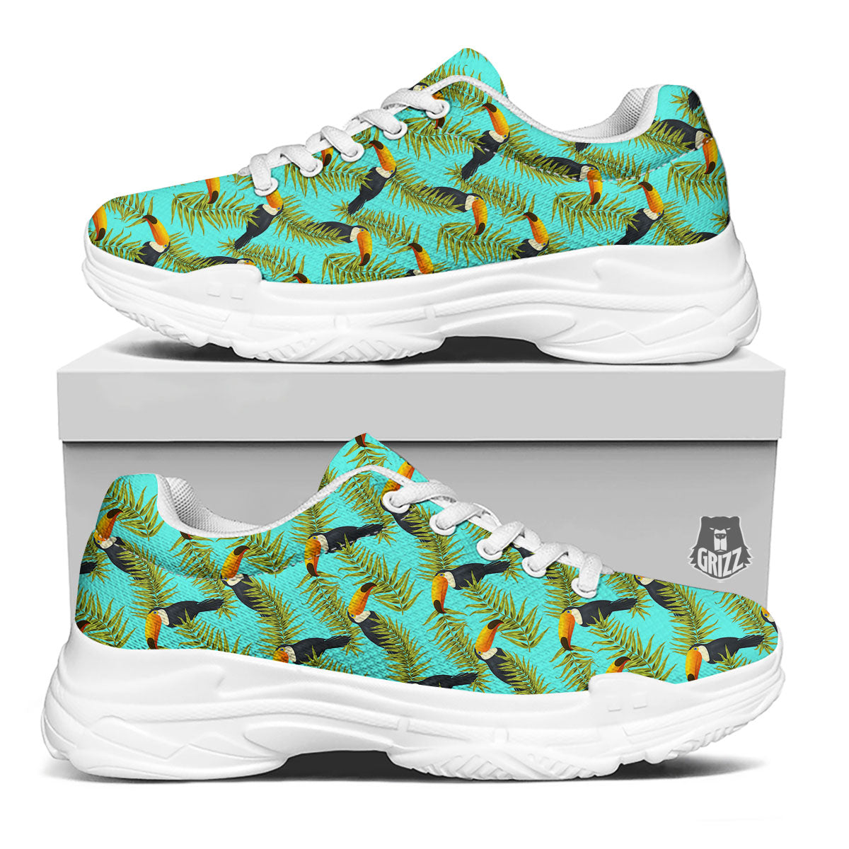 Toucan Tropical Toco Print Pattern White Chunky Shoes-grizzshop