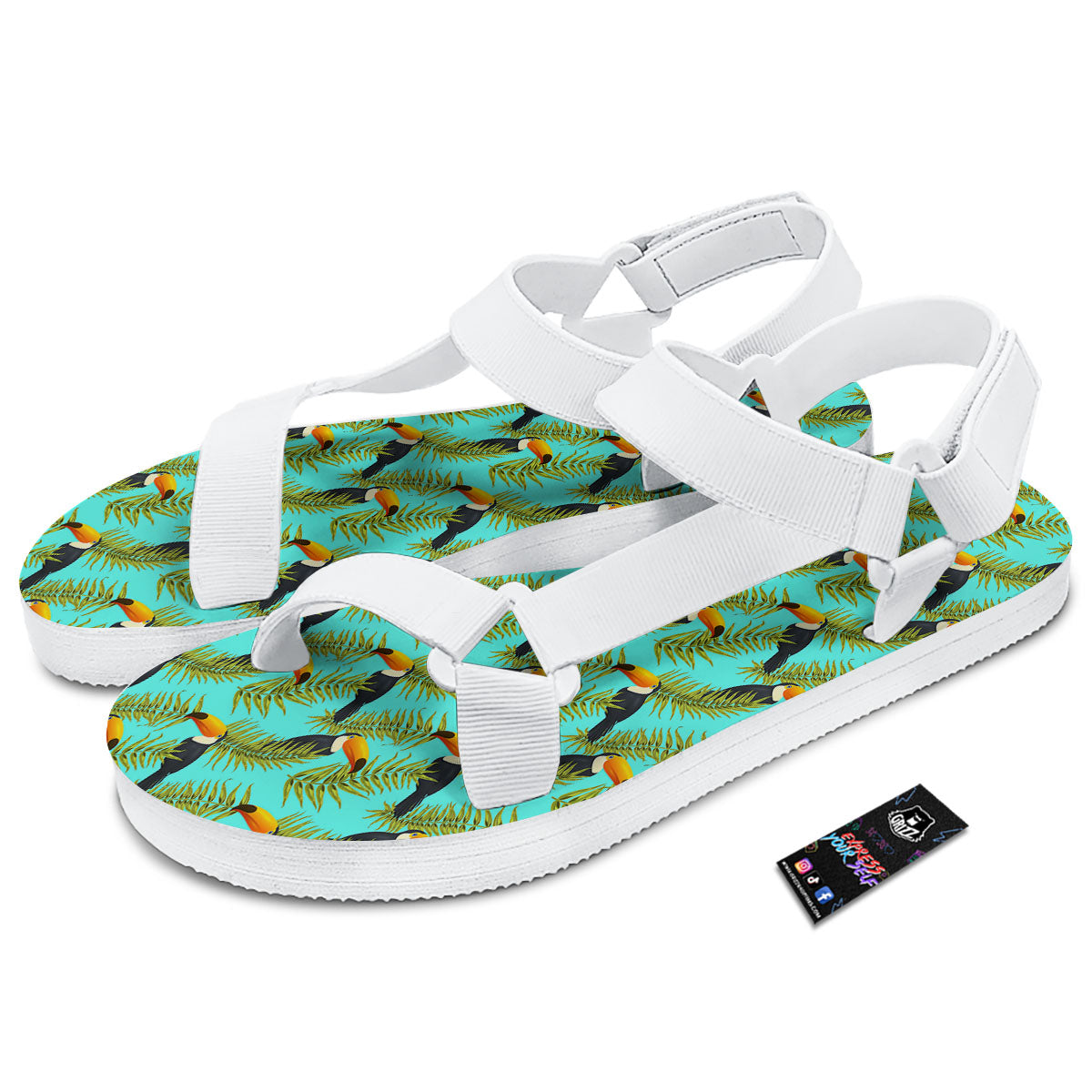 Toucan Tropical Toco Print Pattern White Open Toe Sandals-grizzshop