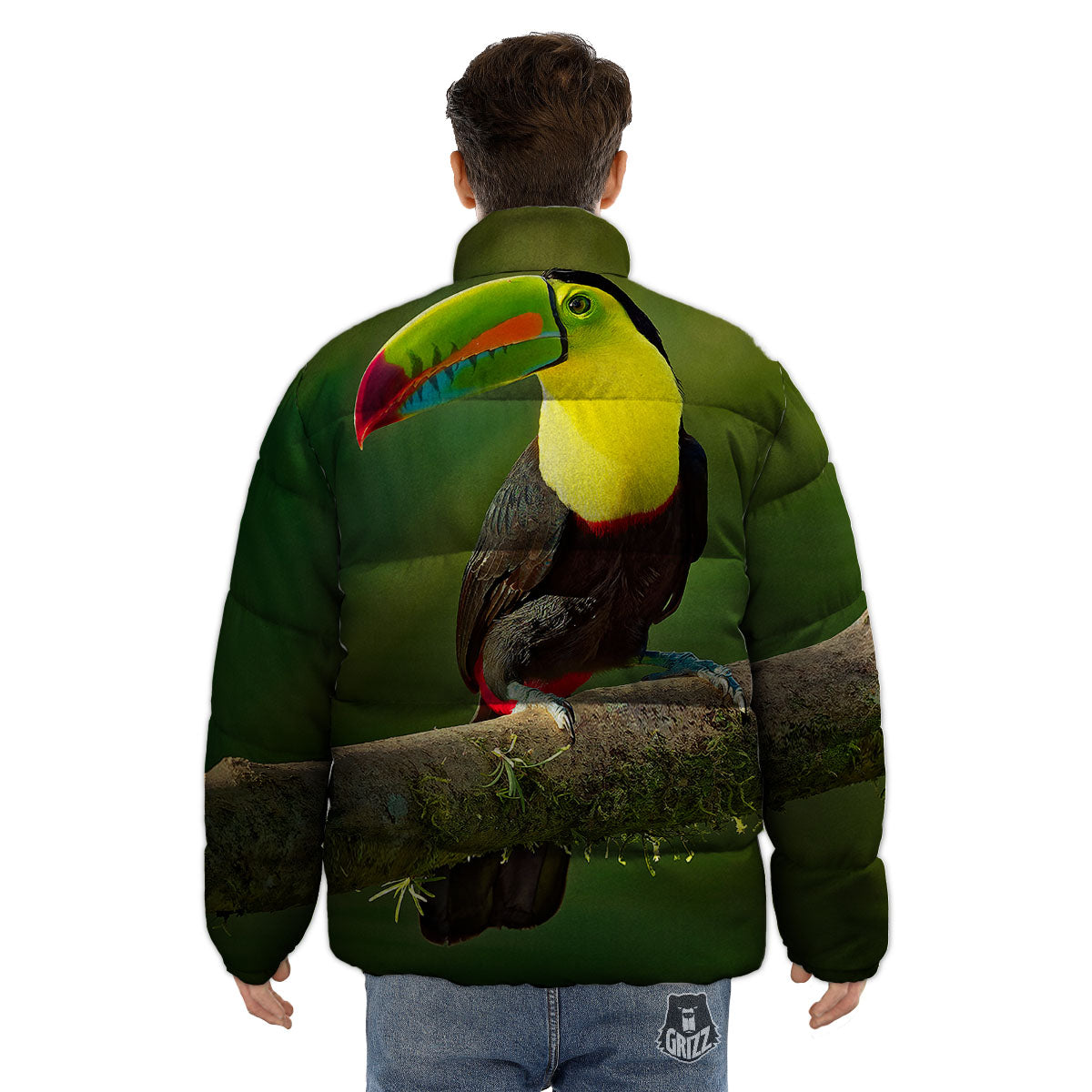Toucan Tropical Toco Print Puffer Jacket-grizzshop