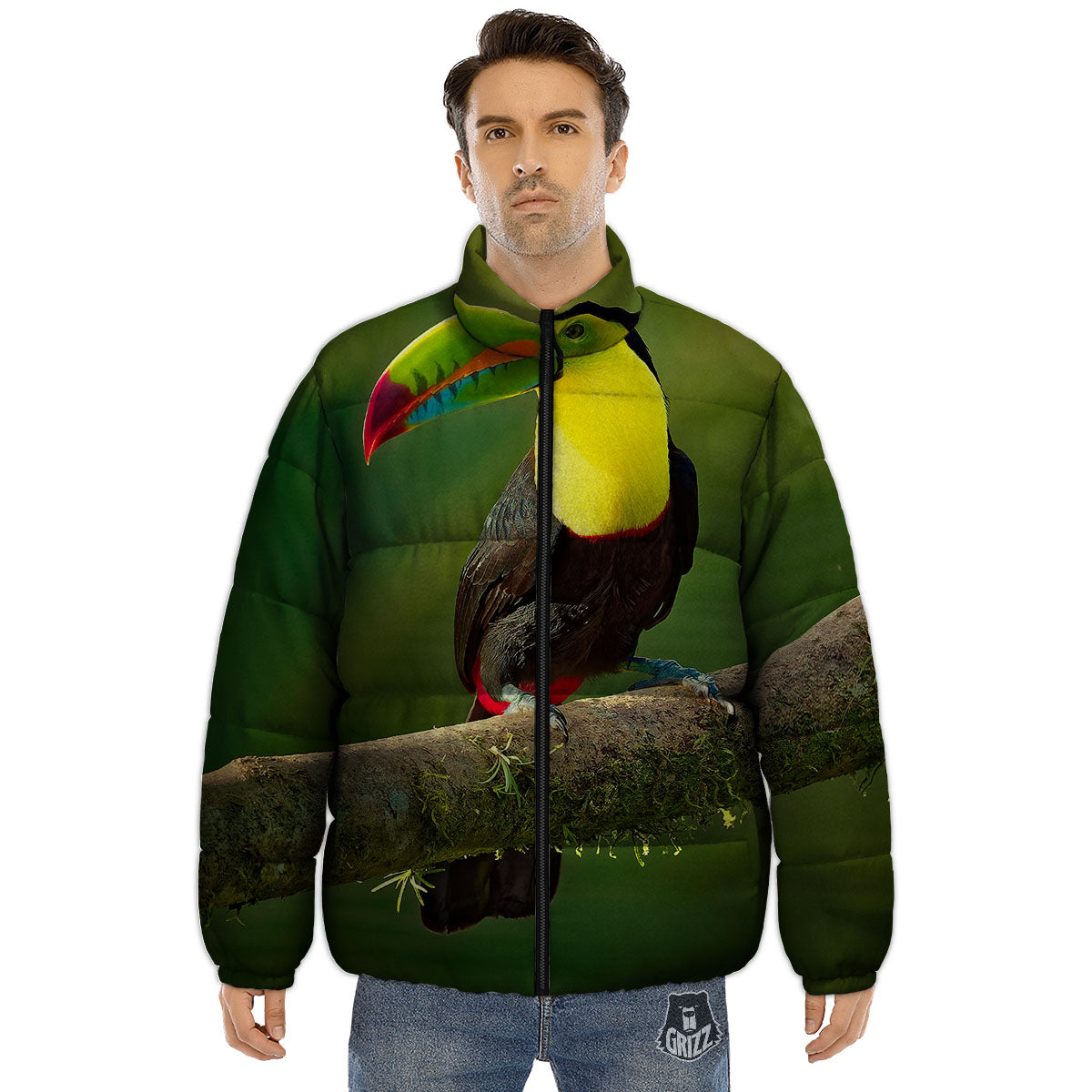 Toucan Tropical Toco Print Puffer Jacket-grizzshop