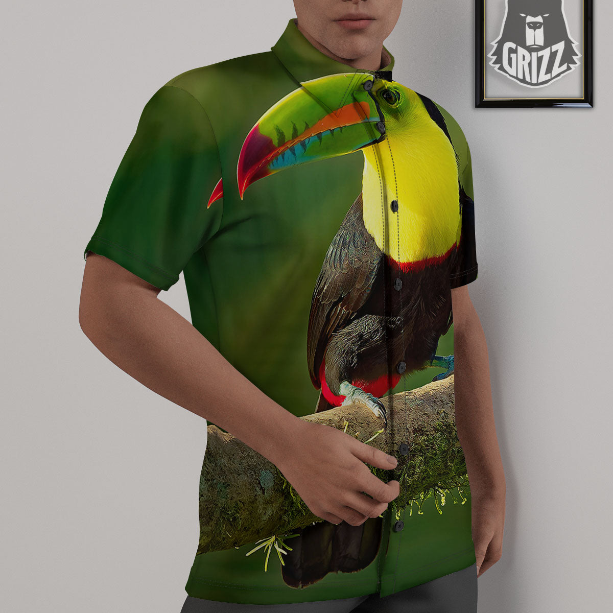 Toucan Tropical Toco Print Untucked Shirts-grizzshop