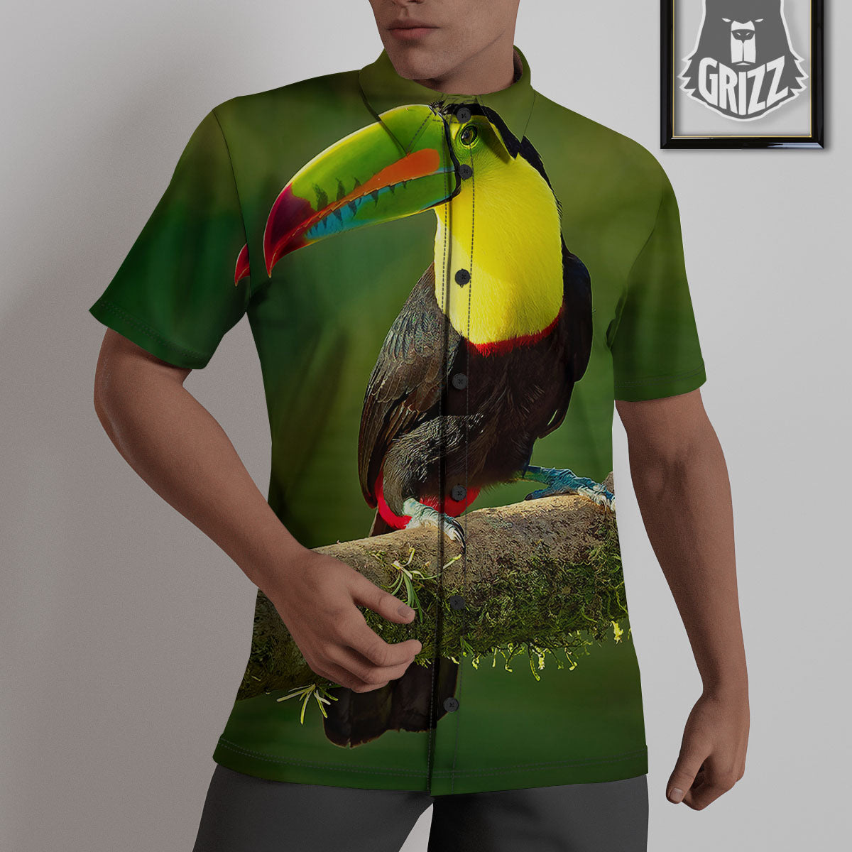 Toucan Tropical Toco Print Untucked Shirts-grizzshop