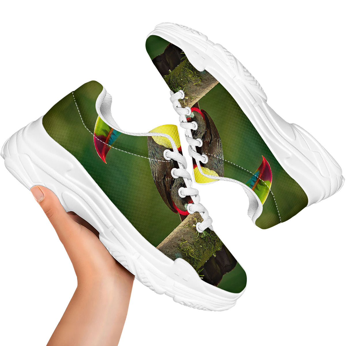 Toucan Tropical Toco Print White Chunky Shoes-grizzshop