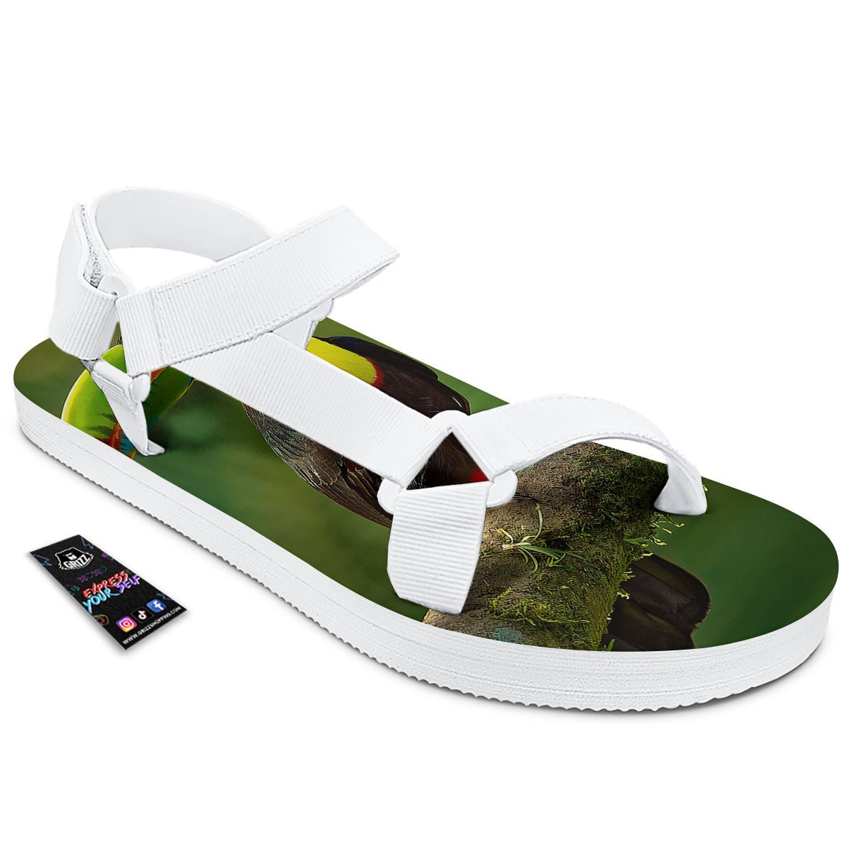 Toucan Tropical Toco Print White Open Toe Sandals-grizzshop