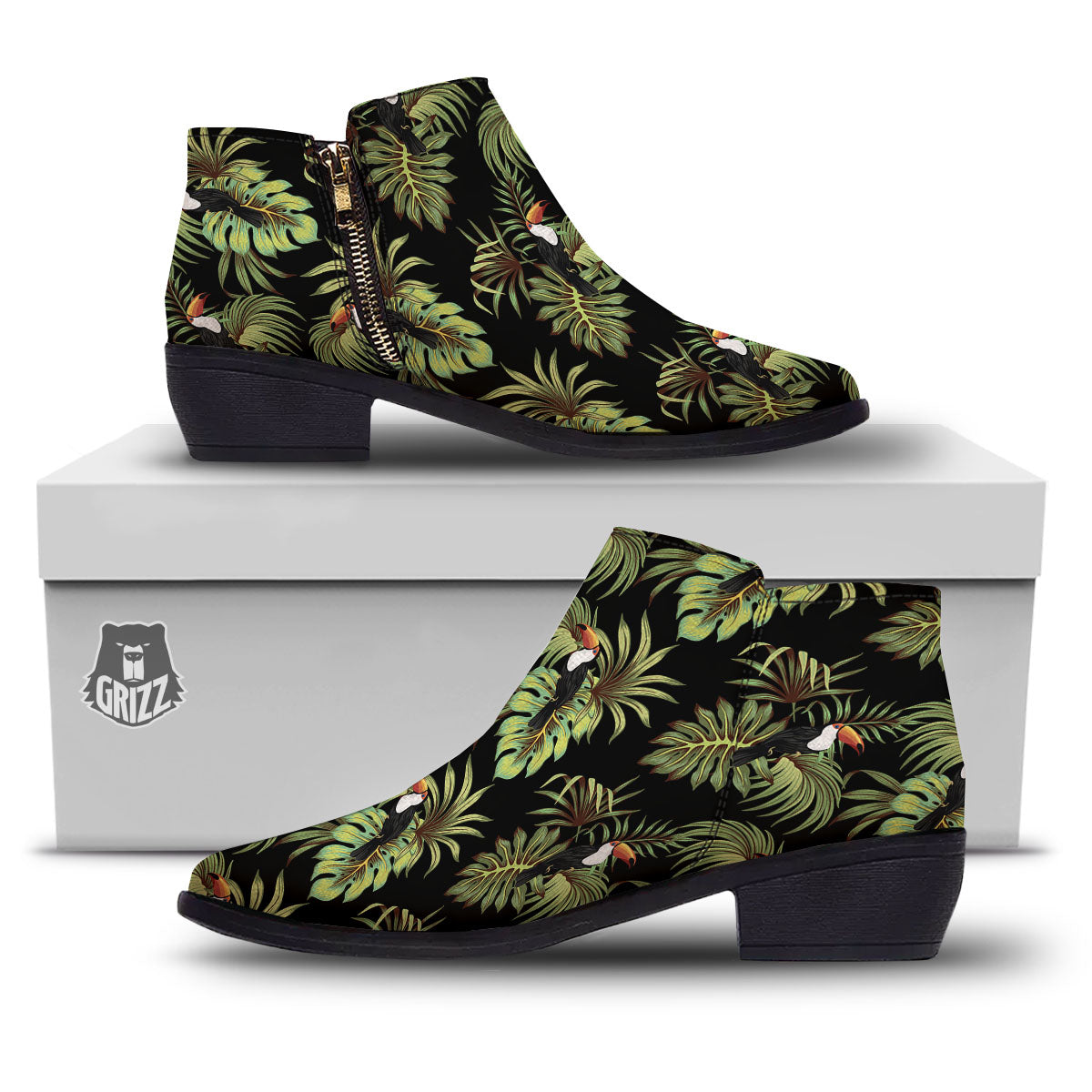 Toucan Vintage Print Pattern Ankle Boots-grizzshop